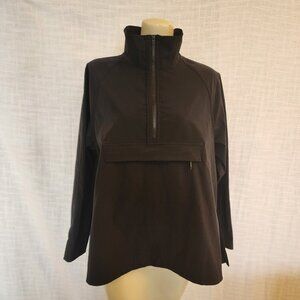 Athleta W S Sojourn Pleated Pullover Black  1/4 Mock zip Neck W/ Zip Pocket A267